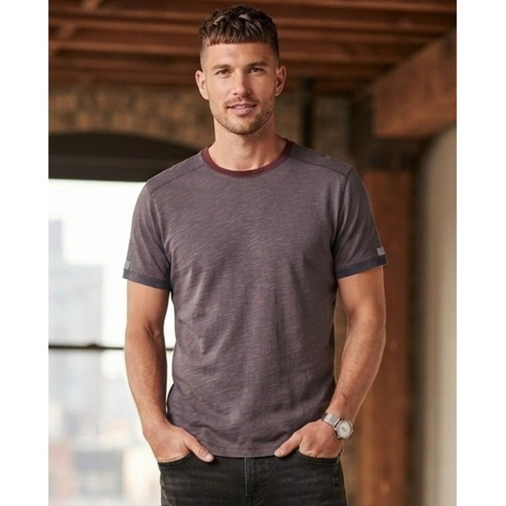 Carbon2Cobalt T-Shirt Mens XL Gray Brown Slub Cotton Contrast Trim  144460 Good